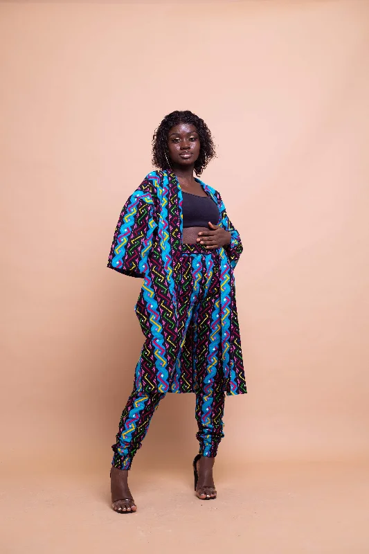 Agnes Ankara Short Kimono Jacket | Blue and Pink Multicoloured African Print